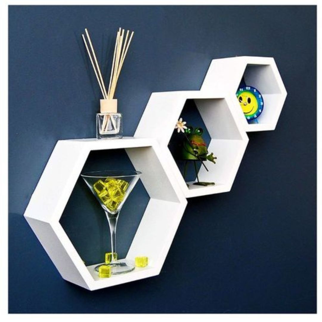 xr:d:DAFVfzqZSaU:292,j:45012793245,t:23011112 Lot de 3 Étagères Murales Décorative - Bois - Hexagonale - الصورة 1