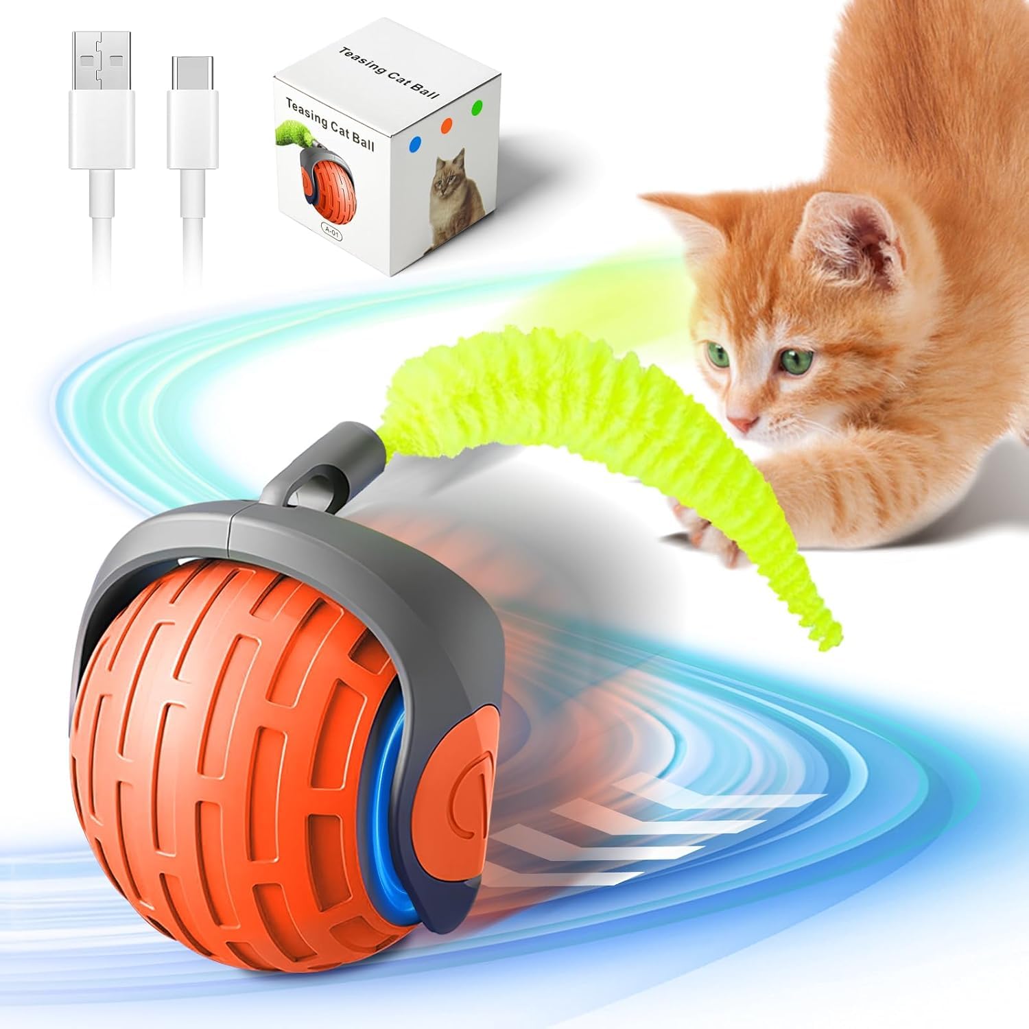 710G-rwdbdL-1.jpg Jouets interactifs pour chat boule roulante électrique – لعبة القطط الكرة المتدحرجة الكهربائية - الصورة 1