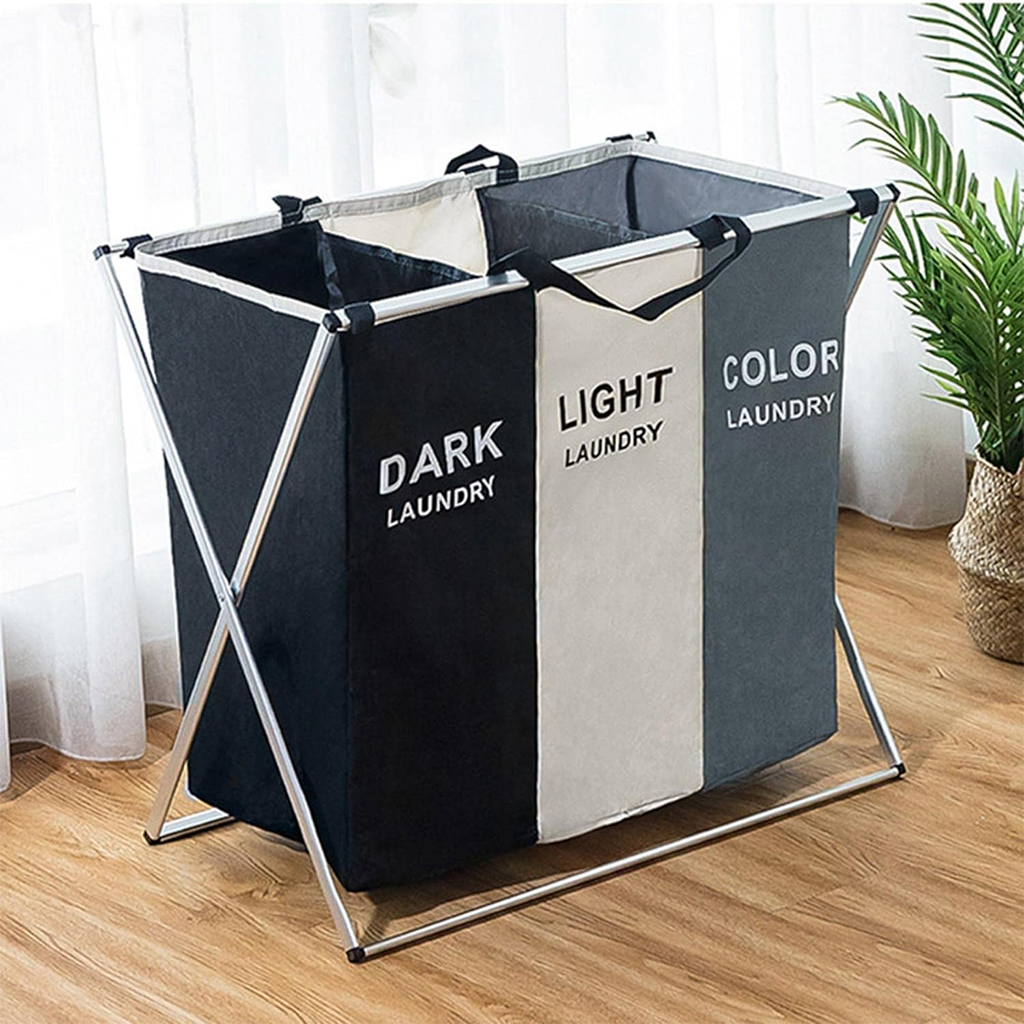 71NAEv4mYWL._AC_SL1500_.jpg Panier à linge sale pliable avec 3 grilles pour séparer les vêtements V3 - الصورة 1