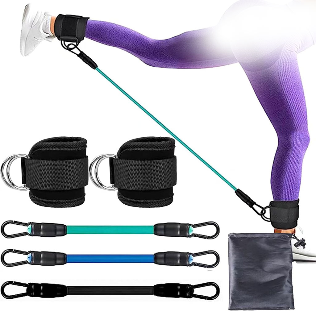 Ankle-Cord-cnc-1-1.jpg Bandes de résistance pour les jambes avec sangle de cheville 5Pcs – طقم أشرطة تدريب قابلة للتمدد - الصورة 1