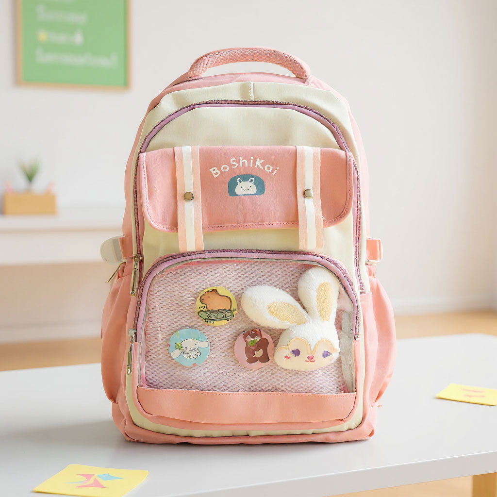 Boshikai-ROSE-CNC2-1.jpg Sac à Dos Scolaire pour Enfants Style Kawaii BoShiKai Rose – حقيبة ظهر مدرسية للأطفال وردي - الصورة 1