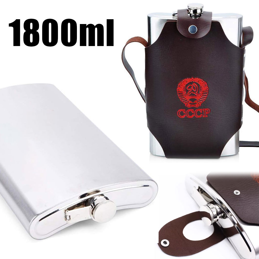 CCCP-cnc.jpg Flasque Métallique Portable 1800ml en Acier Inoxydable 18/8 avec Étui en Cuir pour Activités Extérieures - الصورة 1