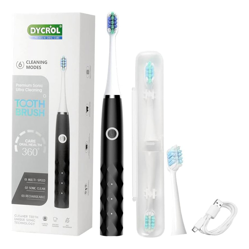 DYCROL-CNC-1.jpg Brosse à dents électrique sonique 6 modes réglables avec 4 têtes – فرشاة أسنان - الصورة 1