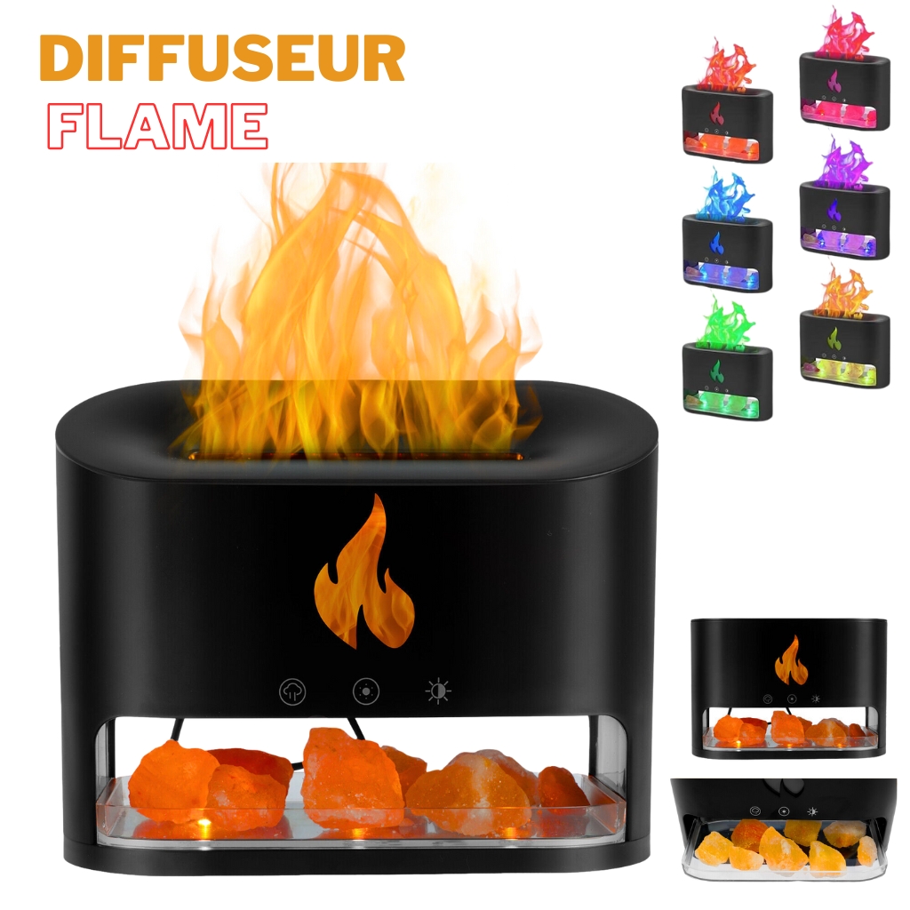 xr:d:DAFz9De9ed8:1156,j:7265847045758943042,t:24010912 Diffuseur d'huiles essentielles flamme avec des roches de sel de cristal 250ML - موزع روائح الزيوت العطرية باللهب مع صخور الملح الكريستالي 250 مل - الصورة 1