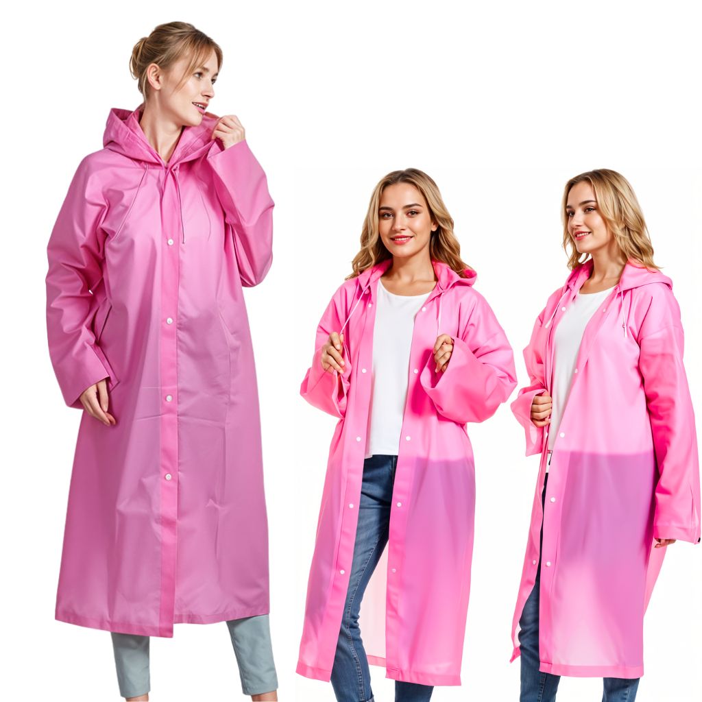Disgne-1090-1-2.jpg Eva Manteau imperméable à capuche – Rose – معطف بغطاء رأس مقاوم للماء - الصورة 1