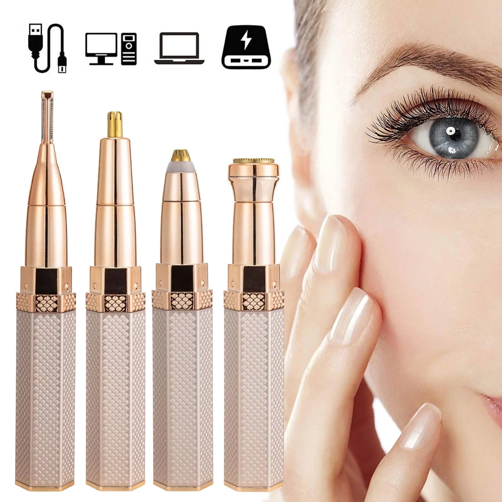 Electric-Eyebrow-Razor-Facial-Hair-Removal-For-Women-4-In-1-Eyebrow-Razor-Epilator-Wet-And.jpg_Q90.jpg__5.jpg Rasoir Epilateur Electrique 4en1 pour Visage et Corps - الصورة 1