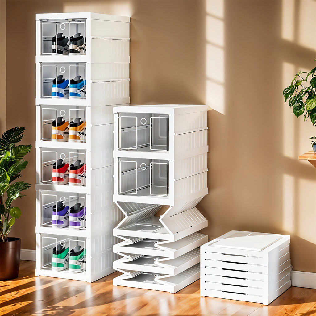 Etagere-PL-cnc-1.jpg Étagère à chaussures pliable transparente à 6 niveaux facile à ranger – منظم أحذية قابل للطي وسهل التركيب - الصورة 1