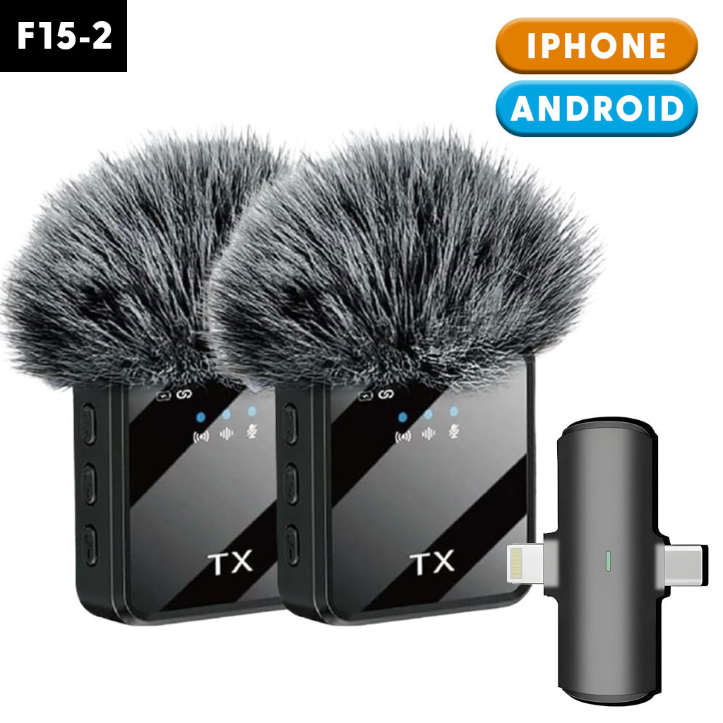 F15-2-CNC-7.jpg Double Microphone Sans Fil Professionnel 2en1 pour iPhone et Android F15-2 – ميكروفون لاسلكي 2قطع متعدد المنافذ - الصورة 1