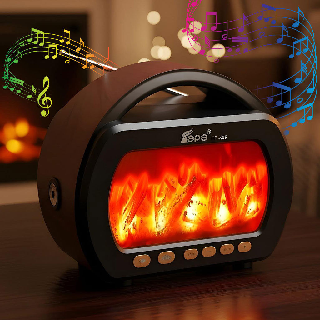 FP-535-CNC-2.jpg Haut Parleur Bluetooth sans fil Motif Flamme Style Rétro FP-535 – مكبر صوت بلوتوث - الصورة 1