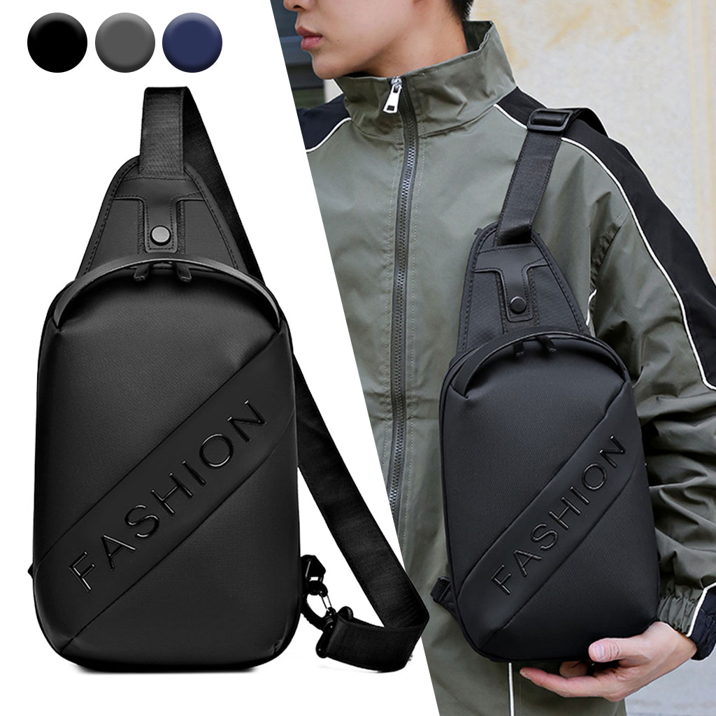 Fashion-Black-cnc-1-1-1.jpg Fashion Black Sac de poitrine décontracté pour hommes avec bandoulière LX068 - Noir - الصورة 1
