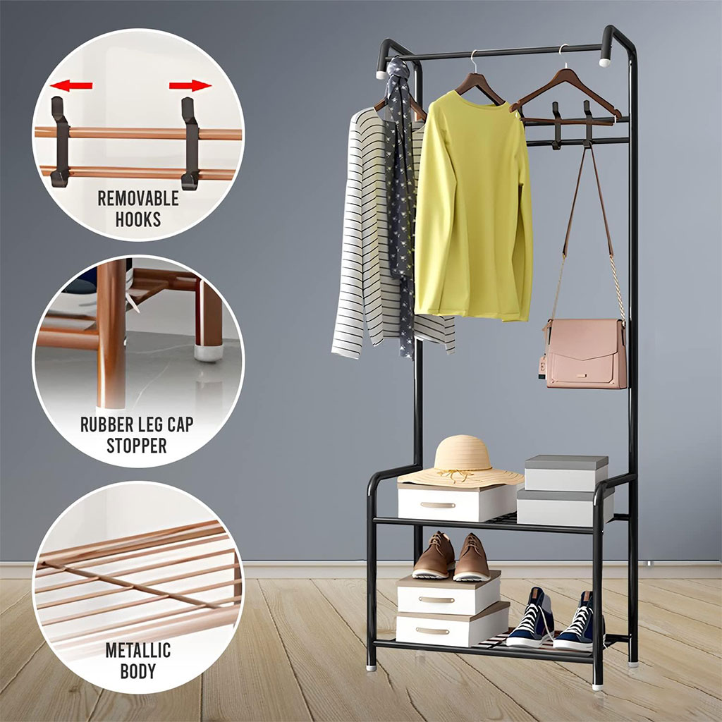 Garde-R-cnc-1.jpg Porte Manteau et Organisateur de Chaussures en Métal avec Cintres – علاقة ملابس ومنظم أحذية 2في1 - الصورة 1