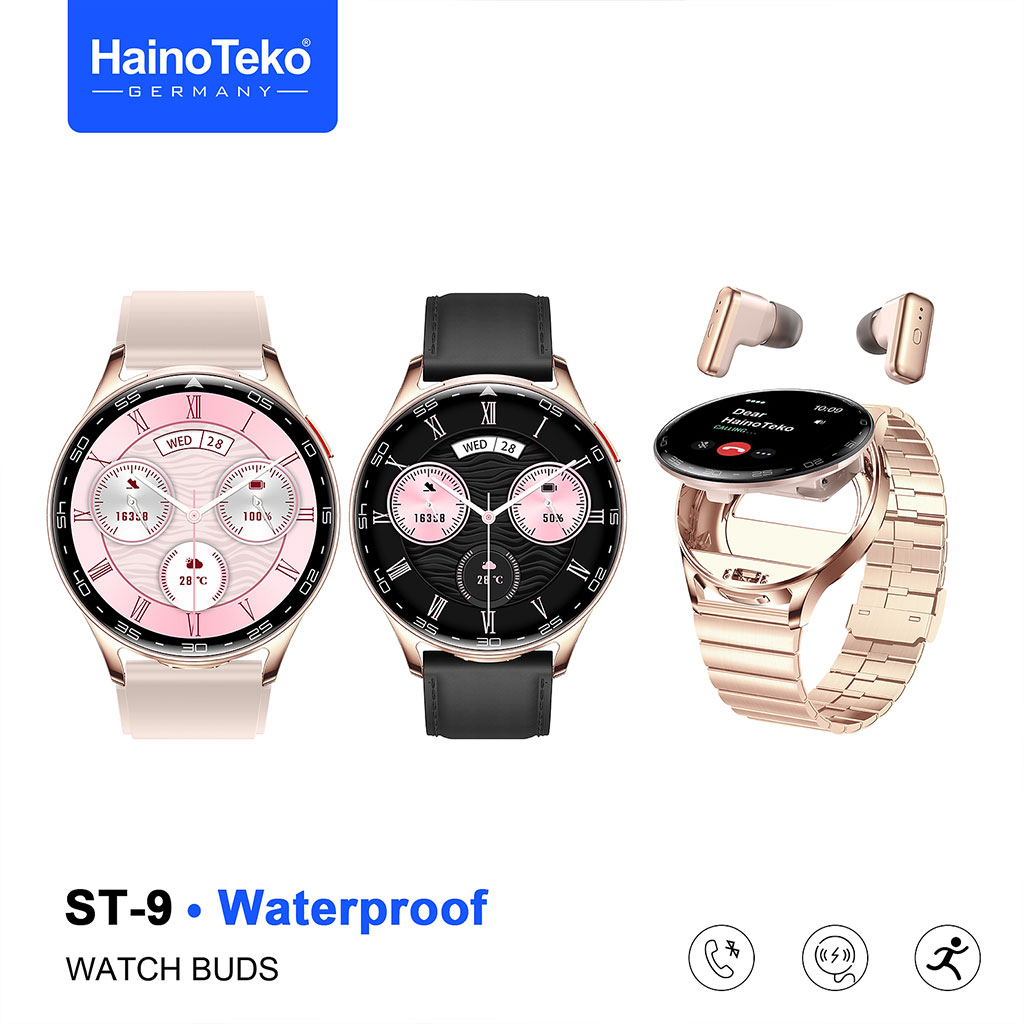 HT-ST9-CNC-3.jpg Smartwatch étanche Haino Teko ST-9 avec 3 paires de bracelets et écouteurs intégré – ساعة ذكية أصلية - الصورة 1