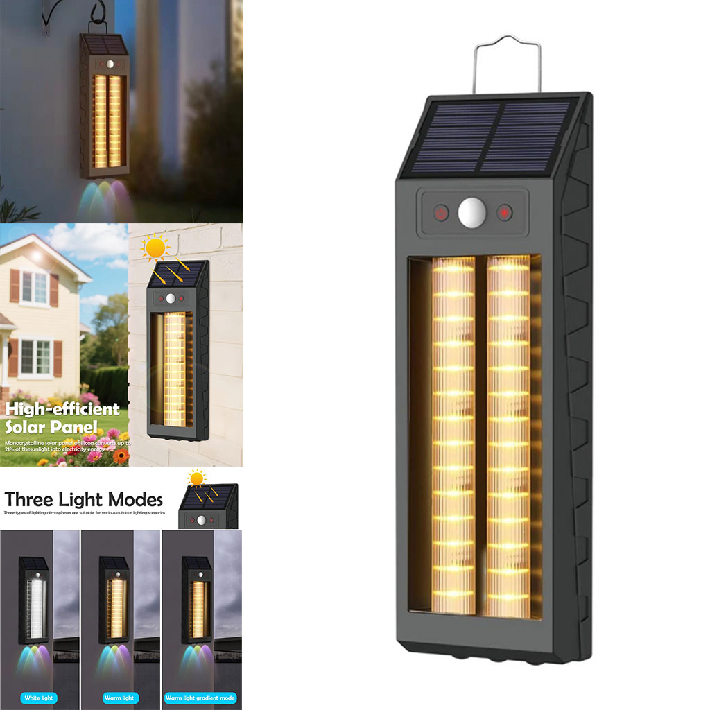 HW-668-2-CNC-1.jpg Lanterne Murale Solaire avec Lumière Colorées et Détecteur de Mouvements – مصباح خارجي يعمل بالطاقة الشمسية - الصورة 1