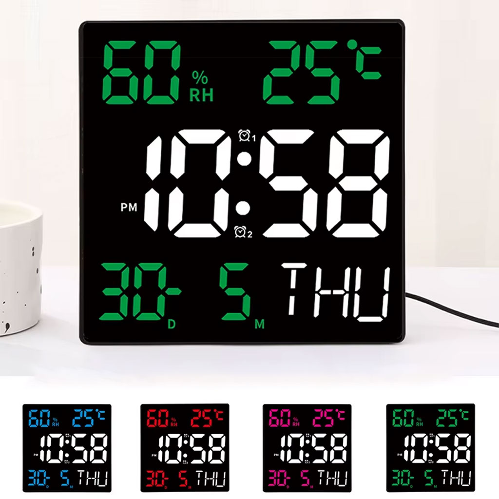 JH2301-CNC-1.jpg Horloge murale numérique forme carrée grand écran JH2301 – ساعة حائط رقمية - الصورة 1