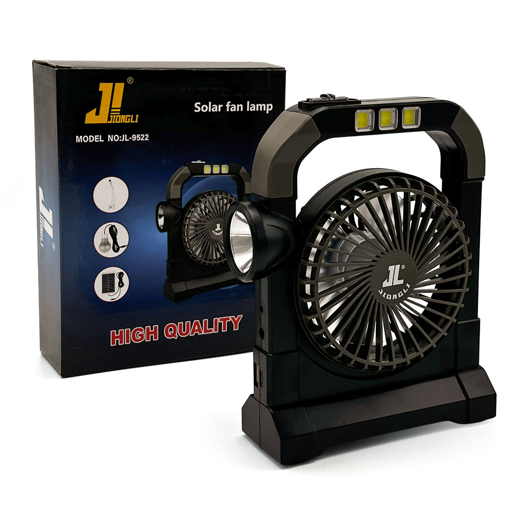 JL9522-cnc-1.jpg Ventilateur portable rechargeable avec lampe torche JL-9522 – مروحة محمولة مع مصباح - الصورة 1