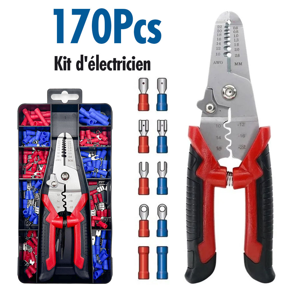 Kit-ELCT-cnc-1.jpg Coffret de sertissage 3en1 avec cosses 22-10 AWG – 170 pièces pour l’électricien - الصورة 1
