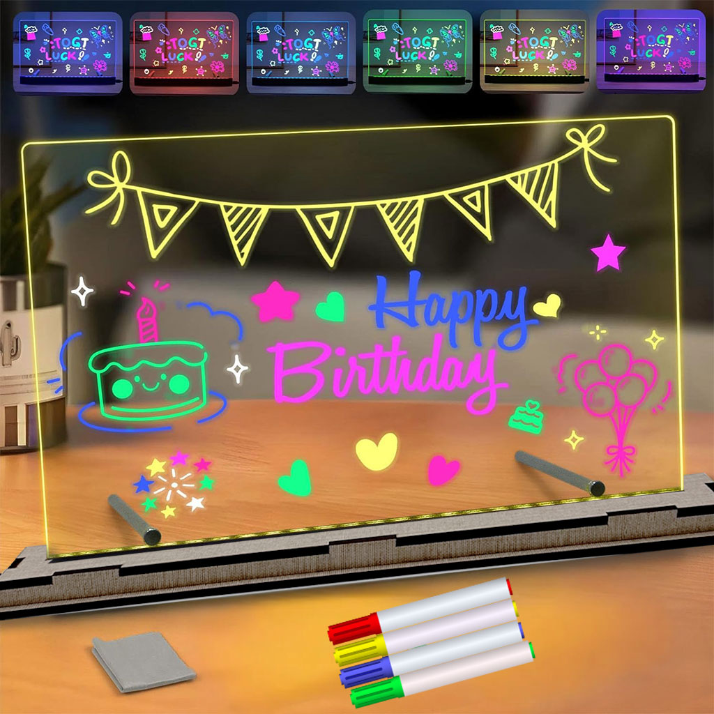 LED-Tab-Kids-cnc-1.jpg Tableau à Dessin LED coloré avec 4 stylos et Support 30x20cm – لوحة مضيئة للرسم والتلوين - الصورة 1