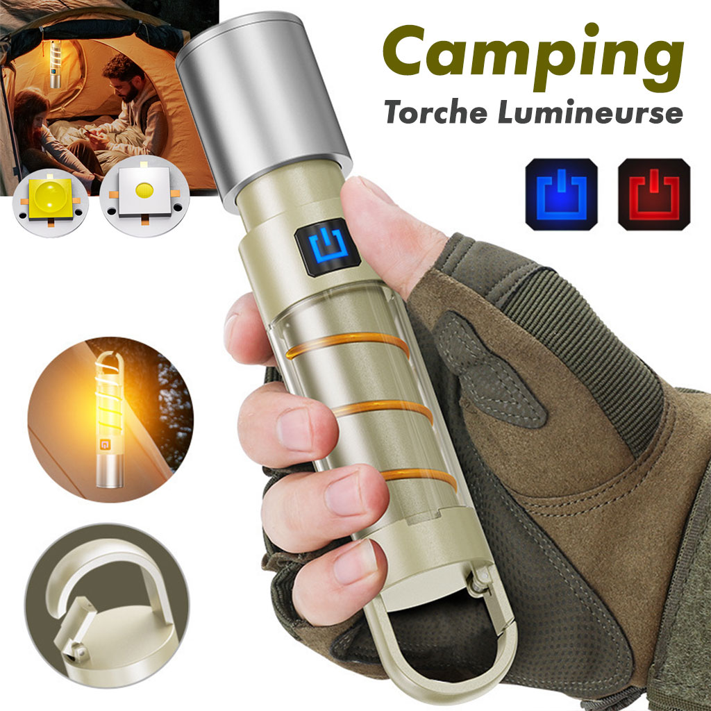 Lampe-5modes-cnc-1-2.jpg Lampe Torche Rechargeable, Ultra Puissante avec 5 Modes D'éclairage - الصورة 1