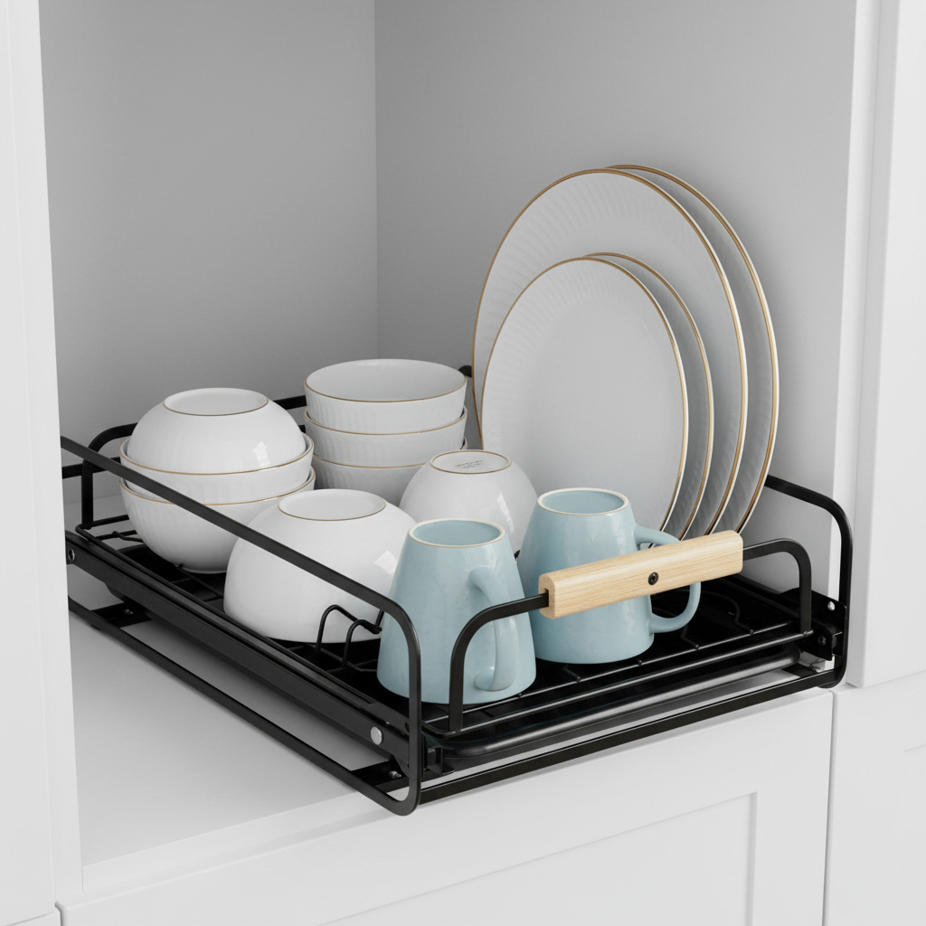 MZY-1047-CNC.jpg Égouttoir à vaisselle avec poignées en bois pour cuisine – منظم أواني داخل رف المطبخ - الصورة 1