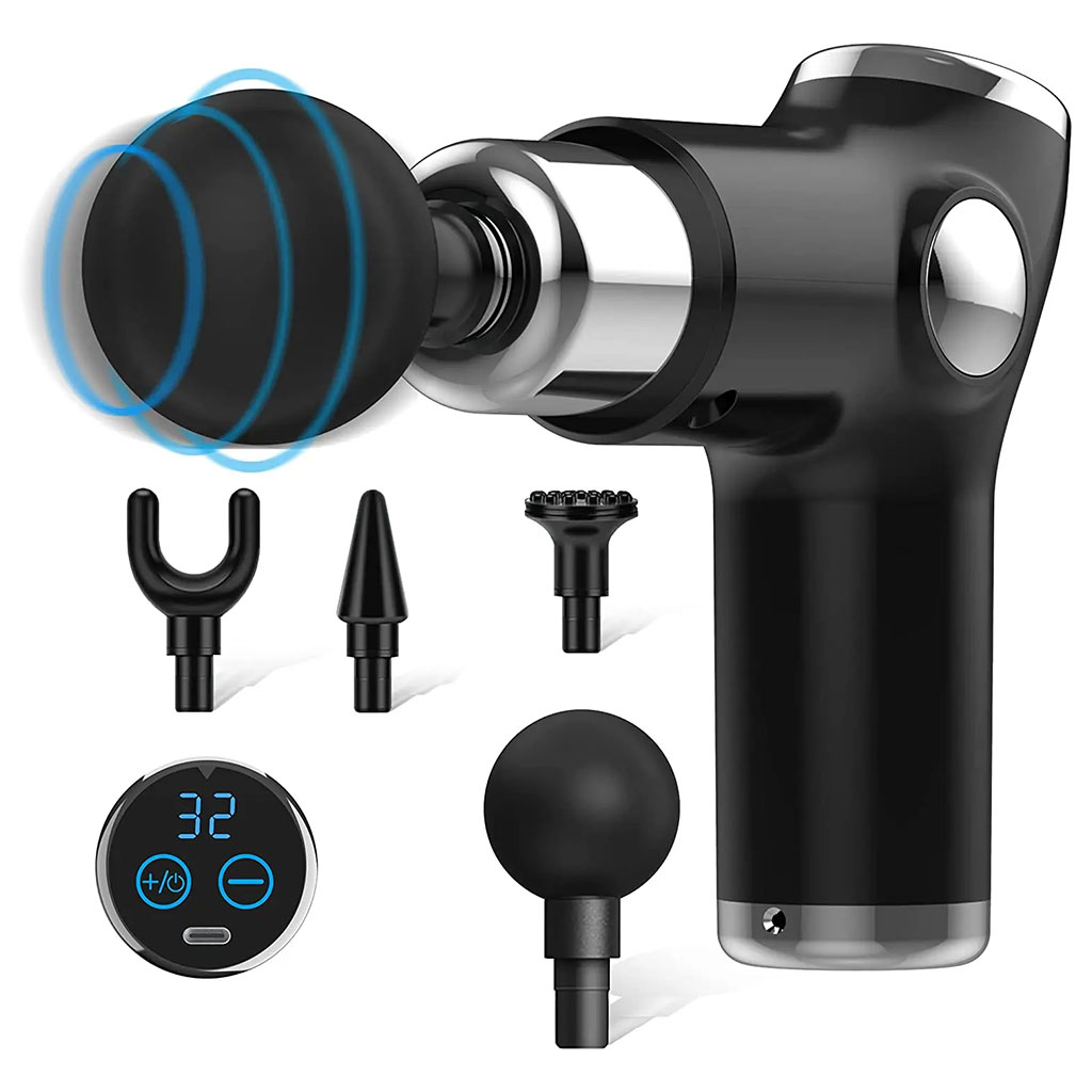 Massage-Gun-cnc-2.jpg Appareil de Massage Musculaire Masseur de Muscle de Corps 32 Niveaux de Force Réglables 4 Têtes - الصورة 1