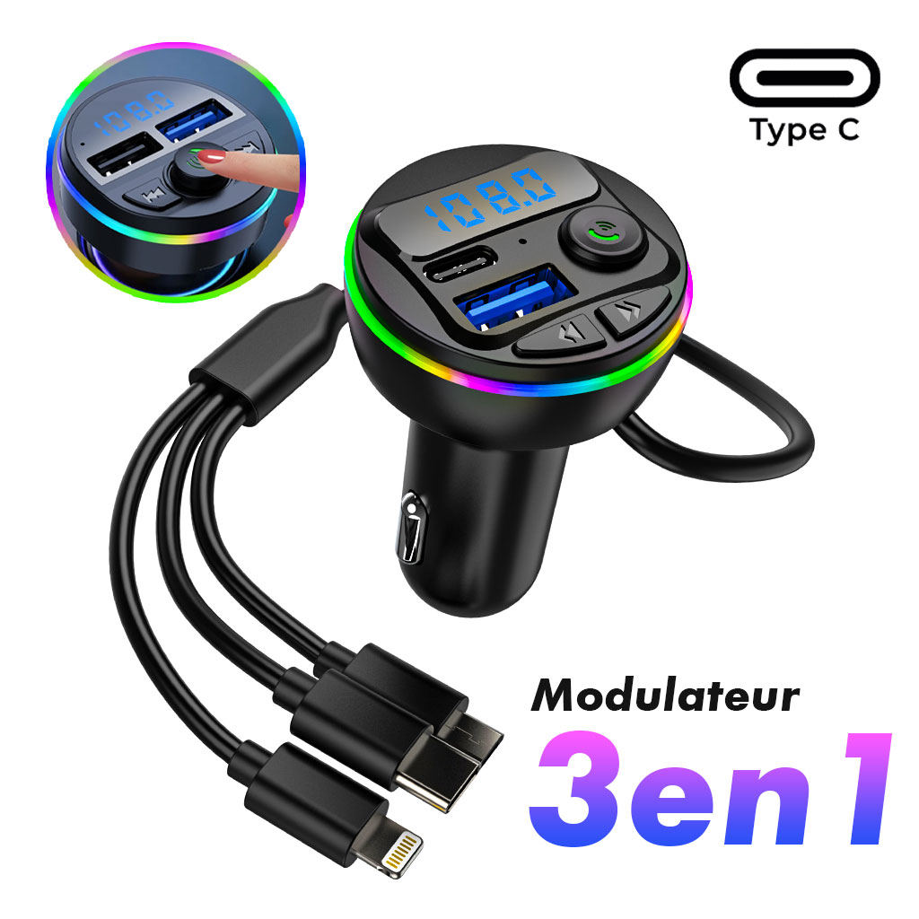 Modulateur-Type-C-cnc-1-2.jpg Transmetteur Bluetooth pour voiture, voiture Mp3 Player Radio Aux Adapter Lecteur de Musique - الصورة 1