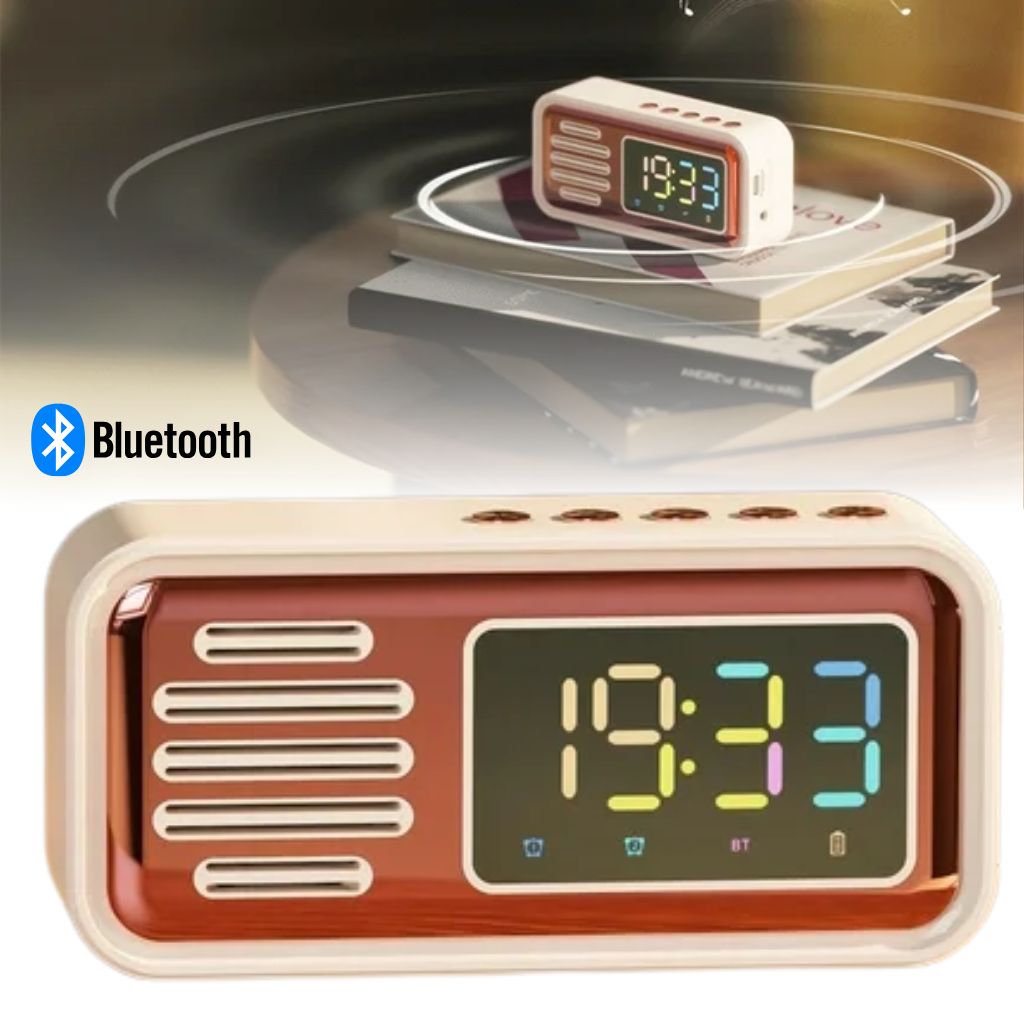 RadioMusic-4-2.jpg Réveil Bluetooth Rétro avec Haut-Parleur et Fonction IPX5 – ساعة منبه بلوتوث مع مكبر صوت - الصورة 1