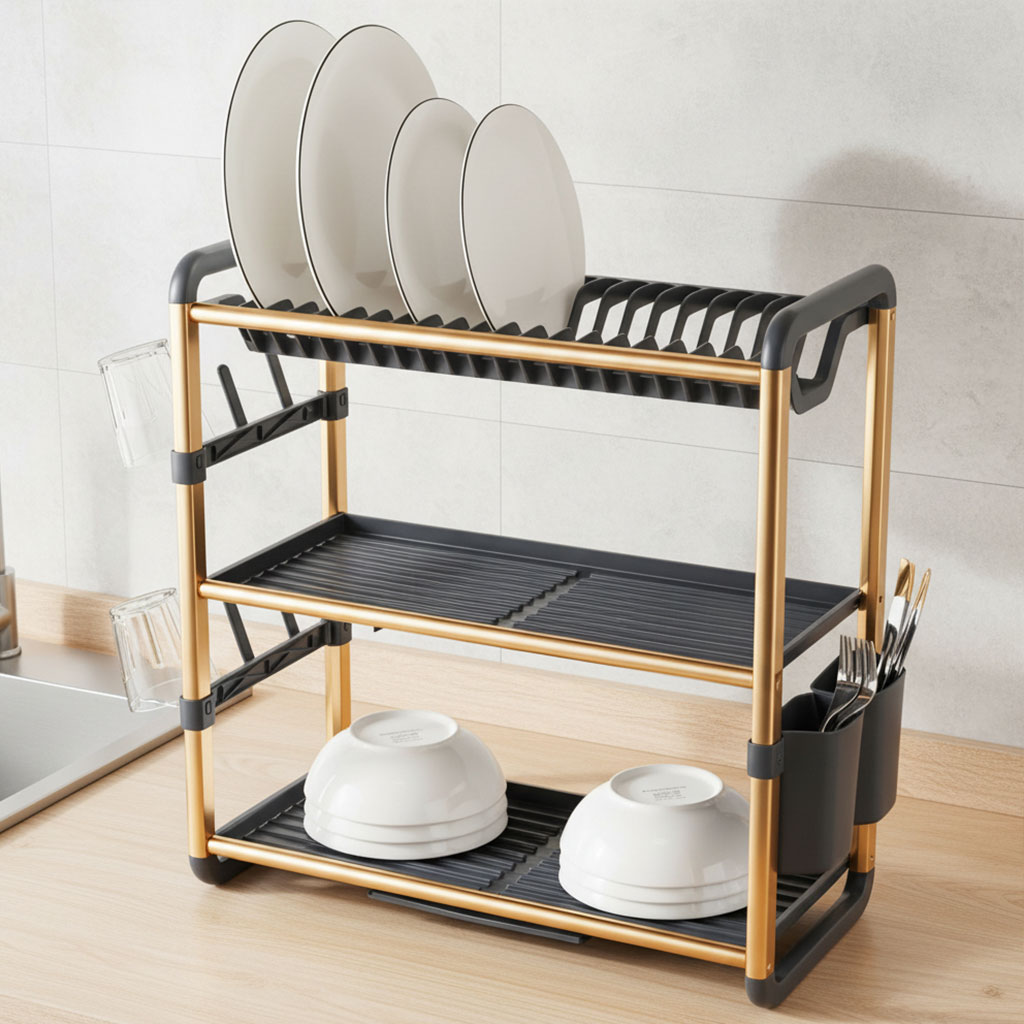 SX-841-CNC.jpg Egouttoir à Vaisselle en Aluminium de Haute Qualité 3 étages SX-841 – منظم أواني الغسيل - الصورة 1