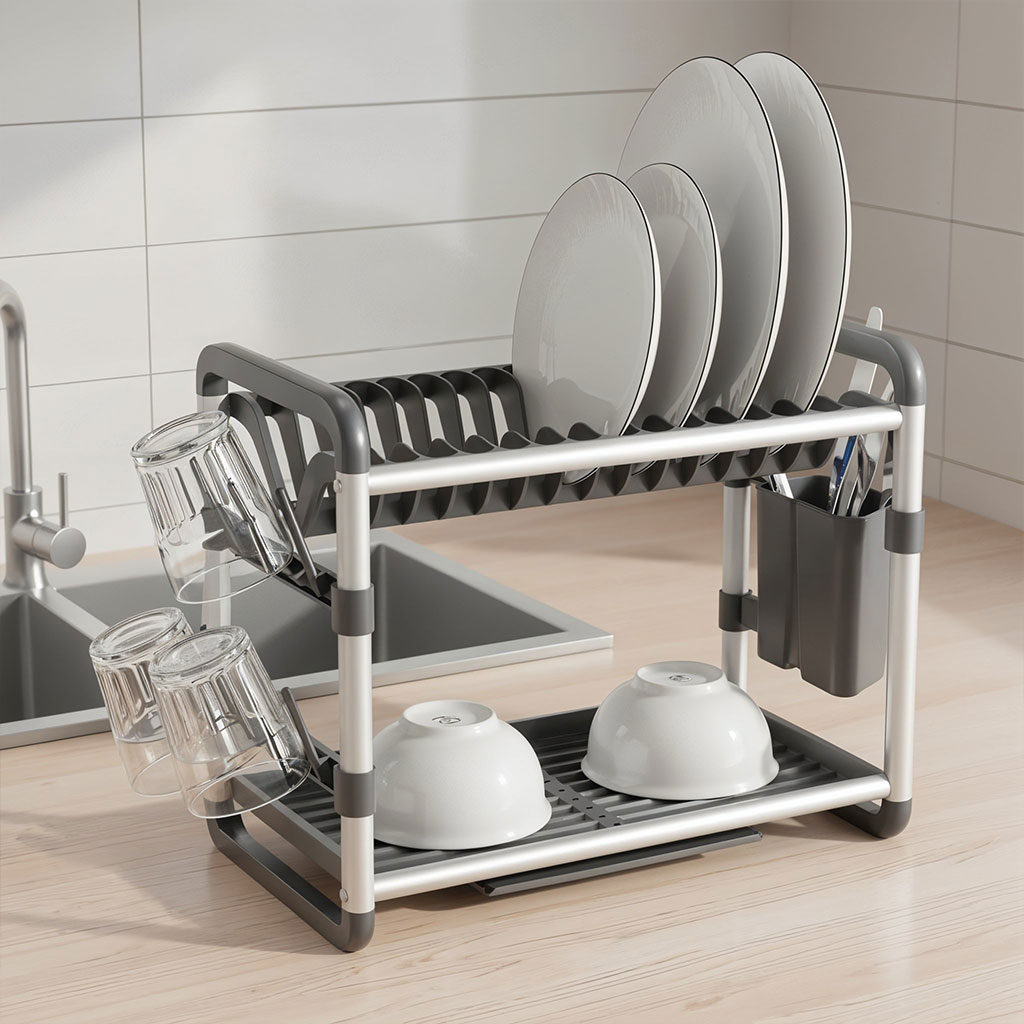 SX-842-CNC.jpg Egouttoir à Vaisselle en Aluminium de Haute Qualité 2 étages SX-842 – منظم أواني الغسيل - الصورة 1