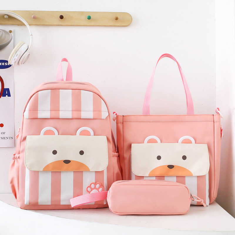 Sac-Chinois-V16-3.jpg Ensemble de sacs d’école Kawai pour adolescents 3Pcs Ours Rose – محفظة 3 قطع كاواي وردي - الصورة 1