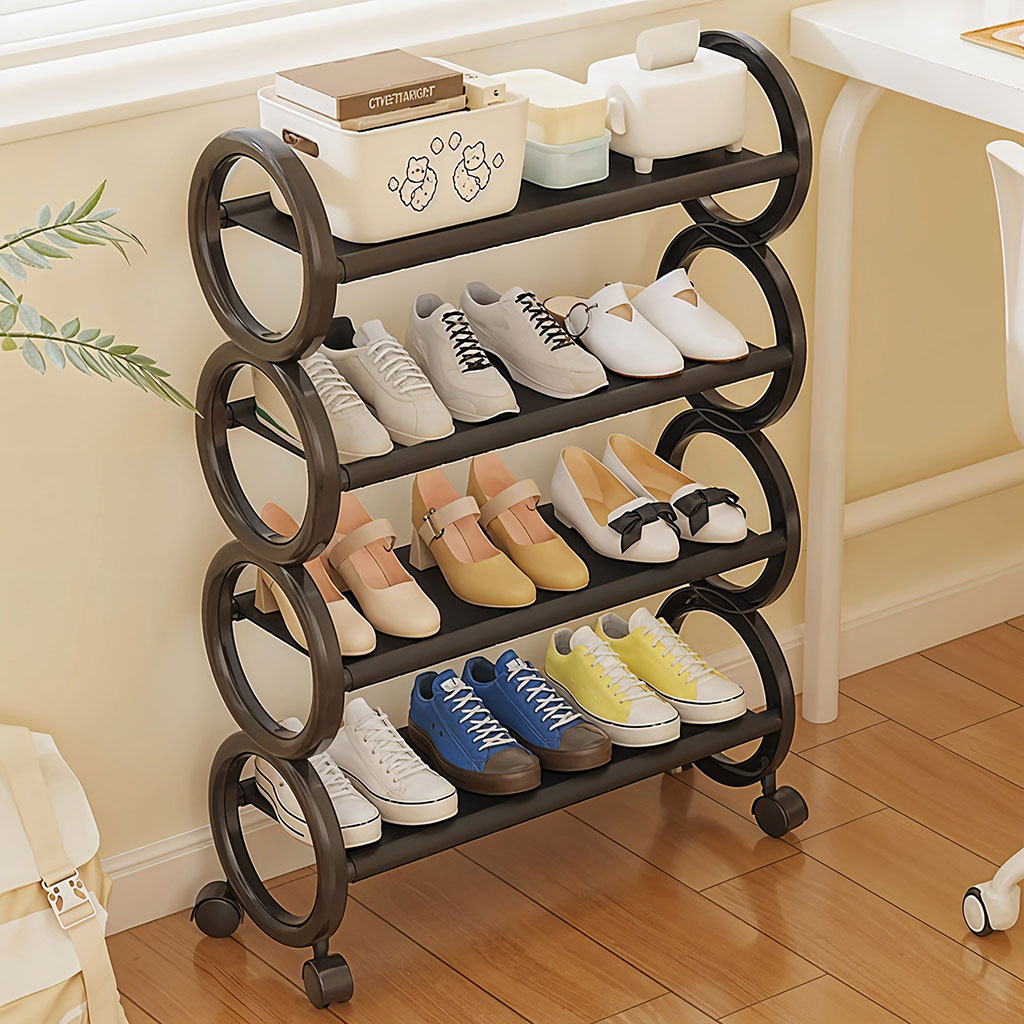 Shoe-RACK-V4-CNC-2.jpg Étagère à Chaussures Design Compact avec Roulettes – حامل أحذية مبتكر متنقل - الصورة 1