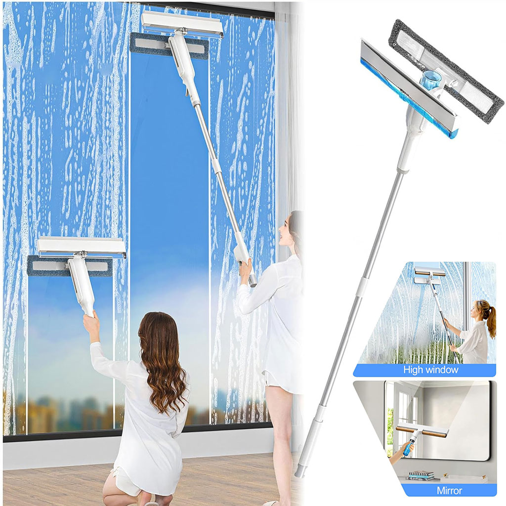 Spray-Cleaner-V2-cnc-1.jpg Raclette de fenêtre avec long manche et un spray de nettoyage 3 en 1 avec lame en caoutchouc – منظف زجاج قابل للتمدد 3في1 - الصورة 1
