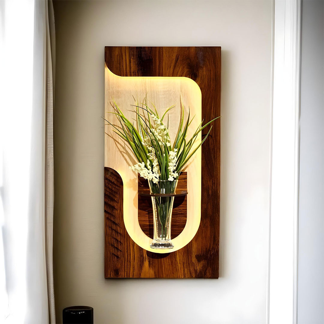 Tableau-HMD-1-1.jpg Panneau Mural Décoratif avec Éclairage LED Design Moderne en Bois V2 - الصورة 1