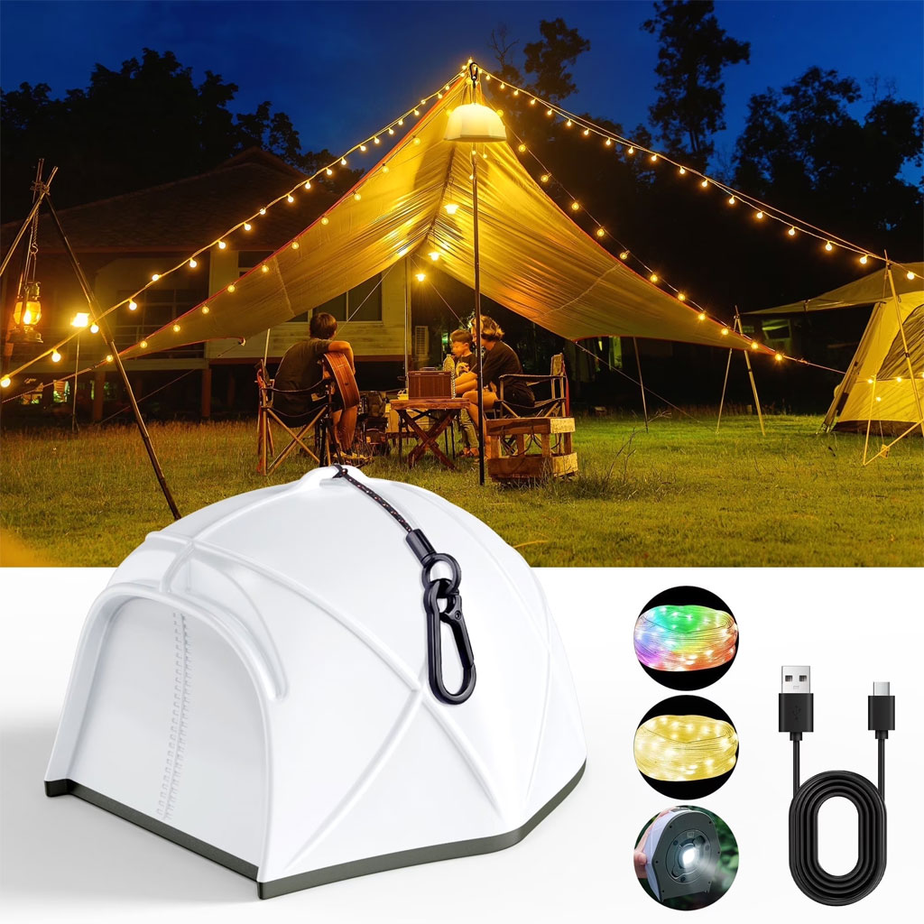 Tent-Shaped-LED-CNC-1.jpg Guirlande lumineuse LED en forme de tente portable rechargeable pour camping – مصباح تخييم على شكل خيمة - الصورة 1