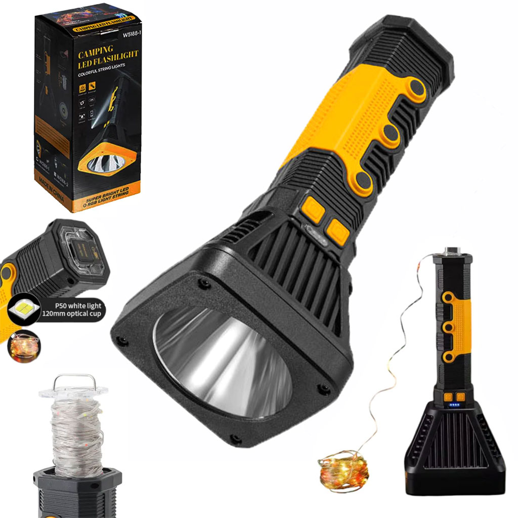 W5187-1-CNC.jpg Torche LED et Power Bank avec Guirlande RGB 10m – مصباح طورش عالي السطوع - الصورة 1