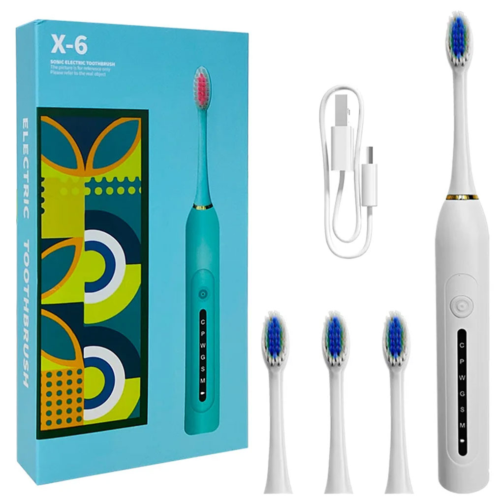 X6-Brosse-cnc-1.jpg Brosse à Dents Électrique 4 Têtes Incluses Rechargeable et Étanche IPX7 – فرشاة أسنان كهربائية بأربعة رؤوس - الصورة 1