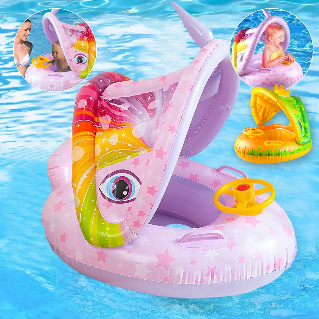 bouee-tn-gm-cnc.jpg Bouée de natation gonflable pour bébé avec toit et Claxone – عوامة أطفال مع مظلة - الصورة 1