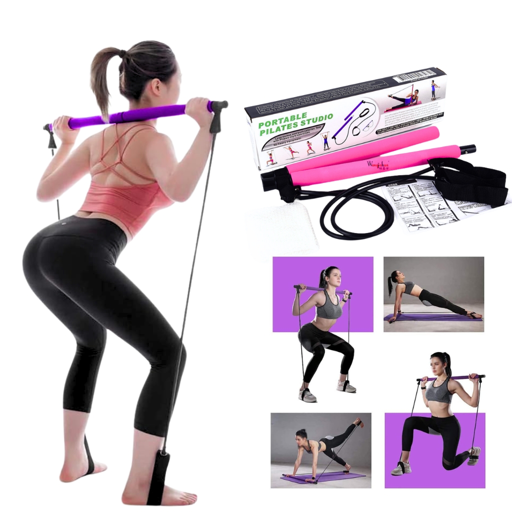 xr:d:DAFz9De9ed8:2650,j:7009145586875880704,t:24021414 Barre de pilates portable avec bande de résistance réglable - الصورة 1