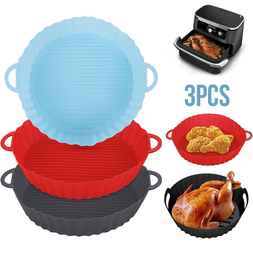 air-fryer-silicone-cnc.jpg Pack de 3 moules en silicone pour friteuse à air chaud - طقم قوالب الطبخ في الفرن من سيليكون عالي الجودة - الصورة 1